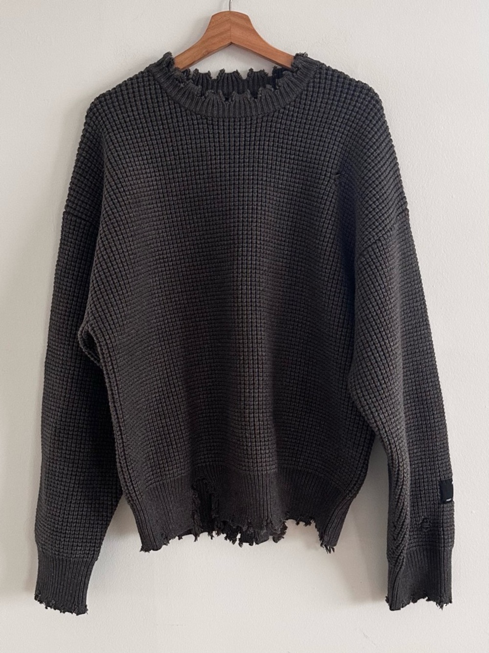PMW Pureness Means Wealth Streetwear Distressed crewneck cashmere blend sweater
